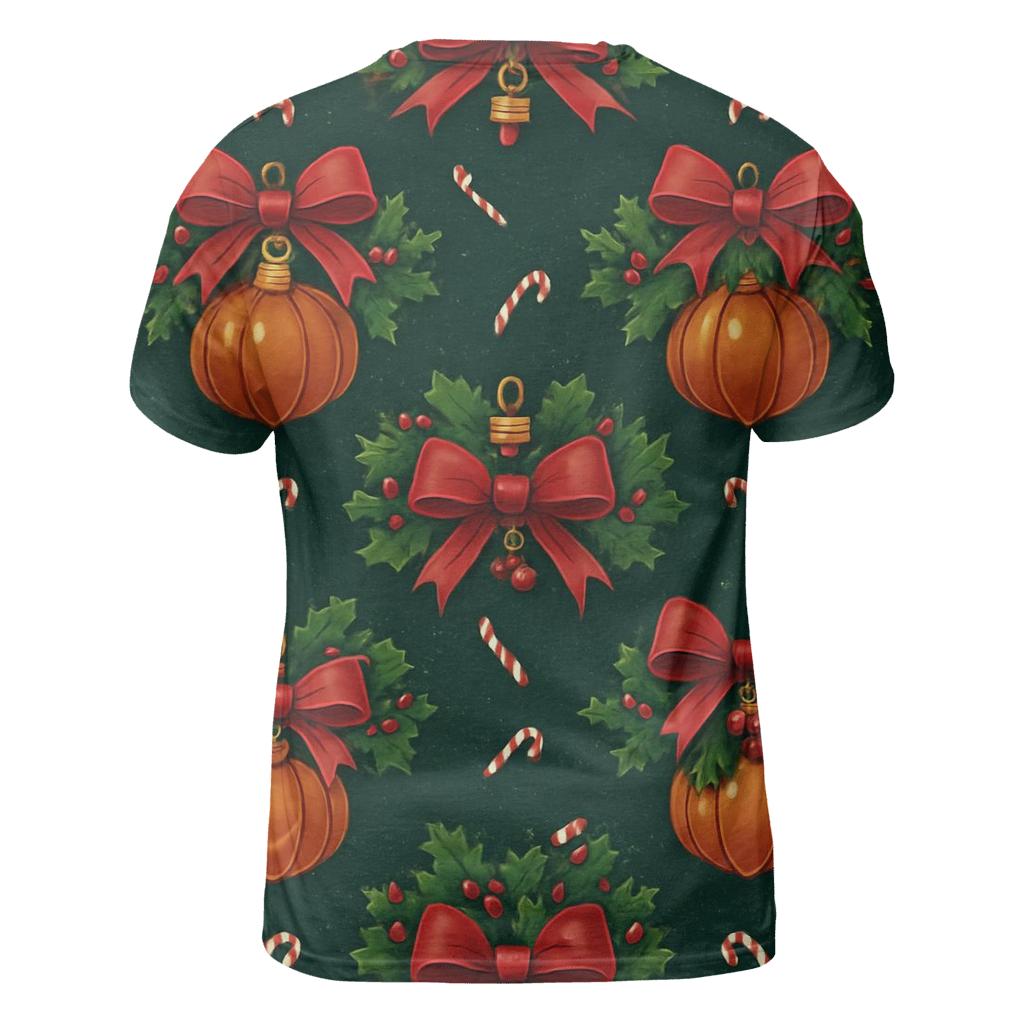 Holly Wrapped Pumpkin Ornament Lattice On Midnight Green Background custom all-over print shirts