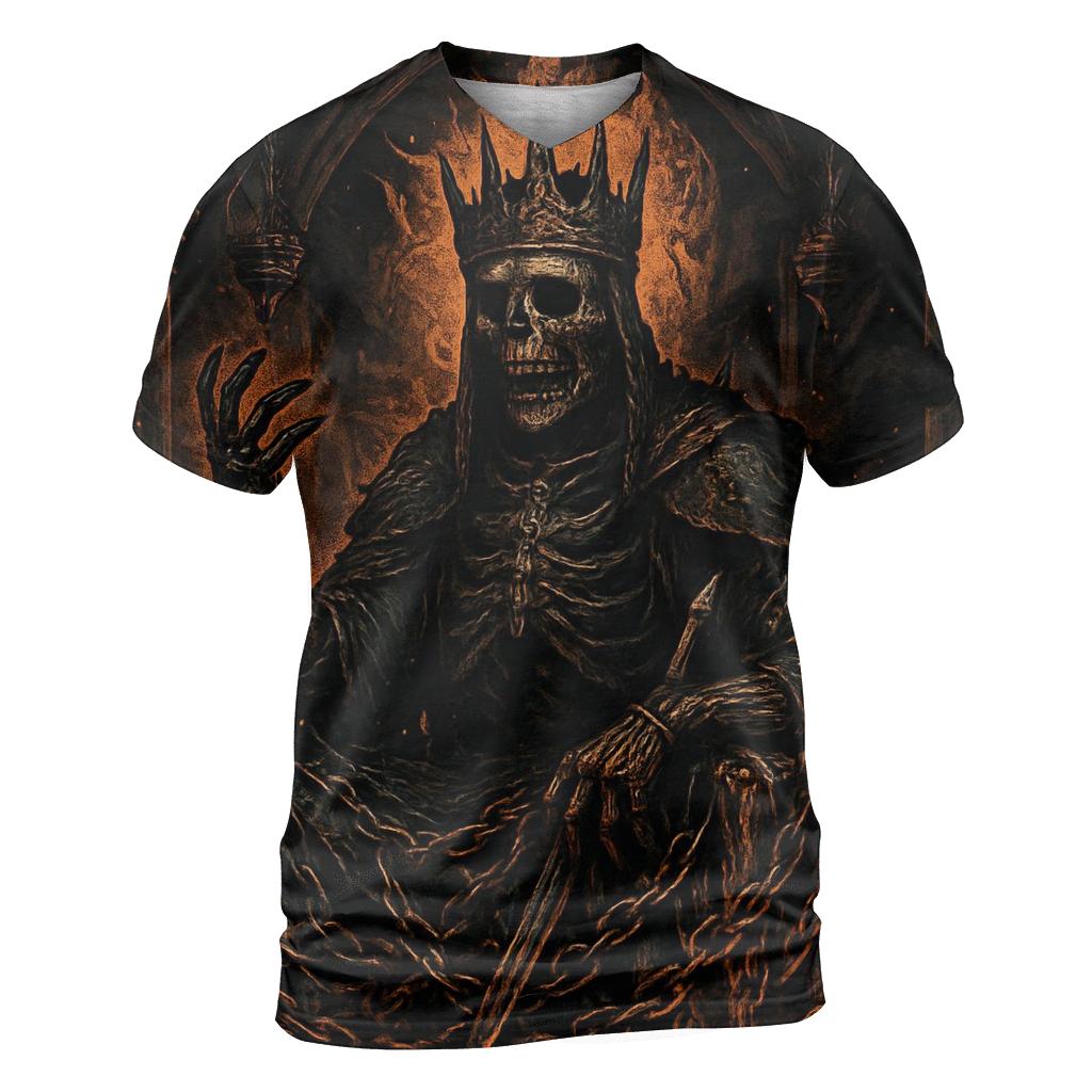 Crowned Wraith King On The Furnace Throne artistic all-over print tops