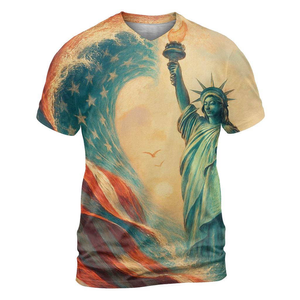 Liberty Tide Panorama vibrant all-over design tees