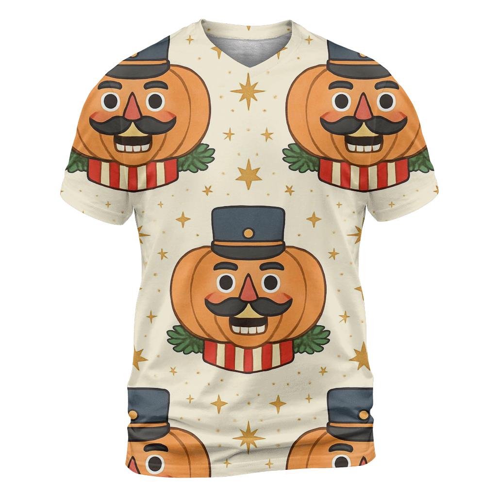 Nutcracker Pumpkin Tile Grid On Cream White Background custom all-over print shirts