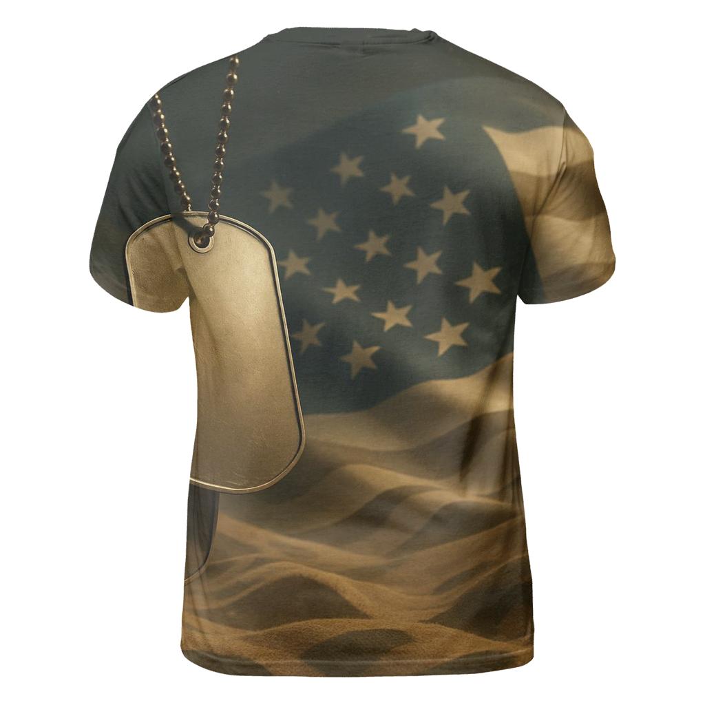 Dog Tags Over Desert Camo Flag Mirage unique graphic print tees
