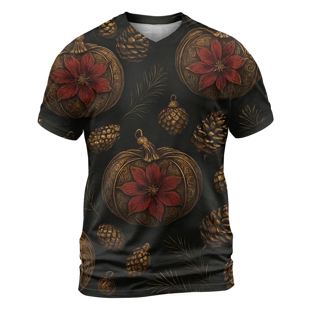 Golden Poinsettia Pumpkin Scatter On Charcoal Black Background statement graphic shirts