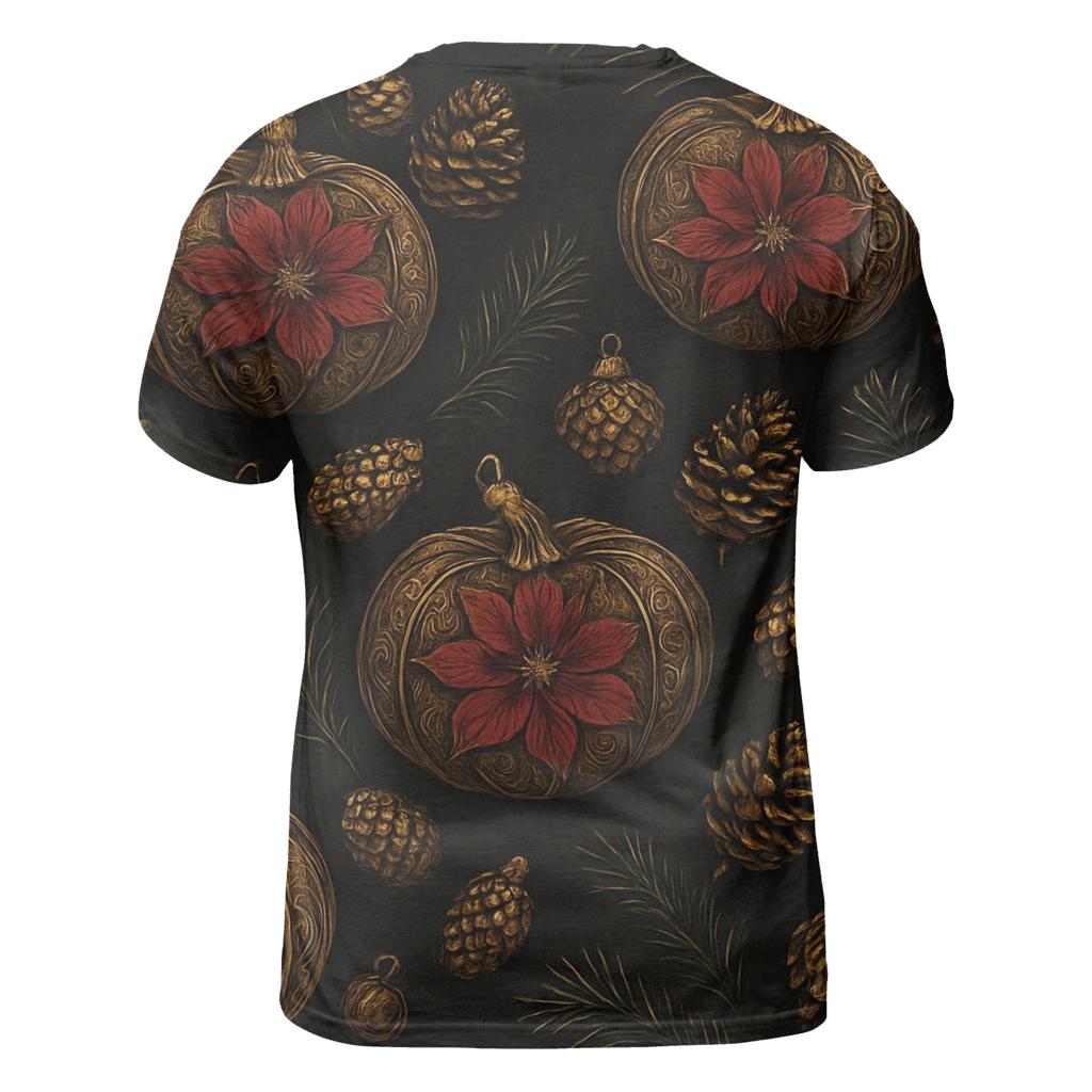 Golden Poinsettia Pumpkin Scatter On Charcoal Black Background statement graphic shirts