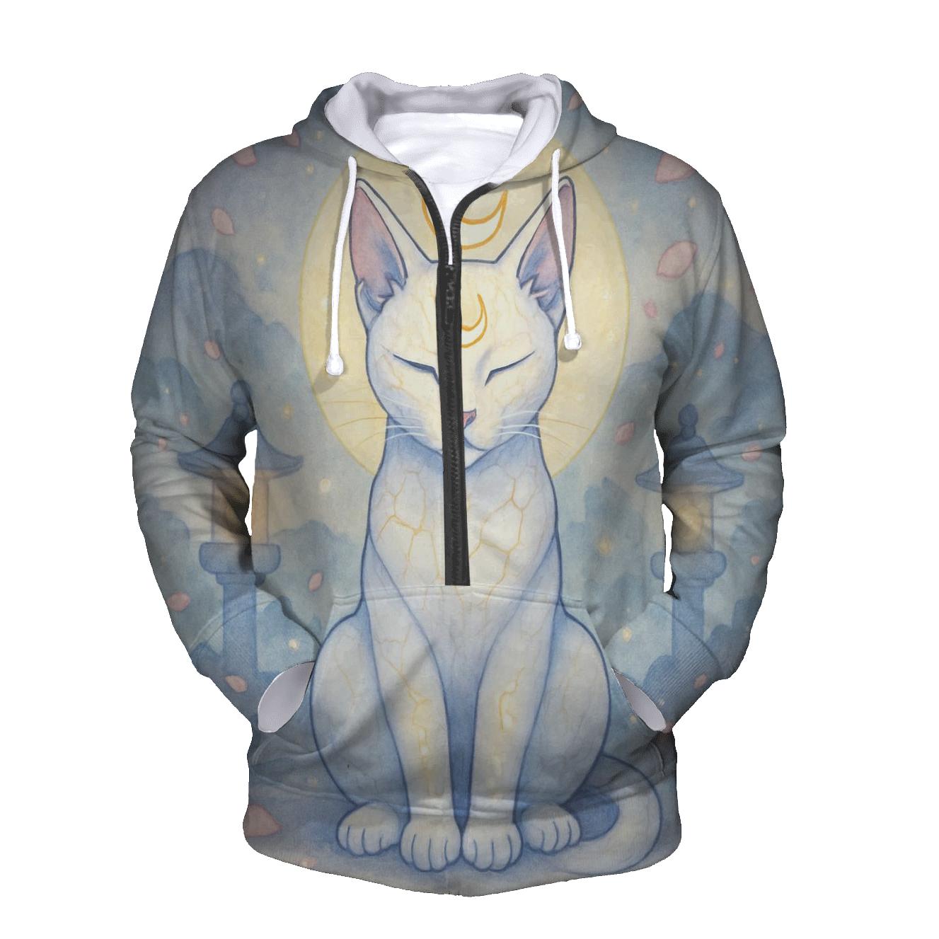 Porcelain Moon Shrine Cat embroidered hoodies