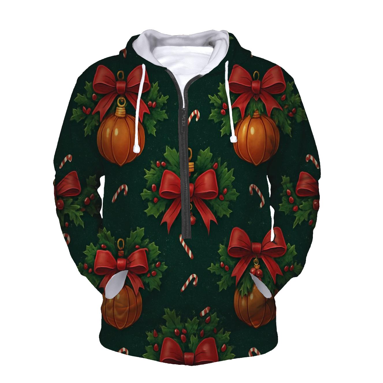 Holly Wrapped Pumpkin Ornament Lattice On Midnight Green Background pullover hoodies