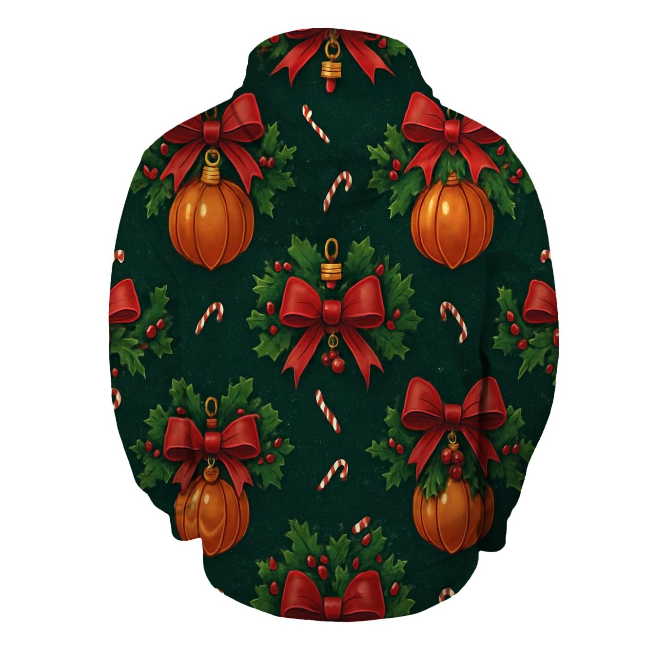 Holly Wrapped Pumpkin Ornament Lattice On Midnight Green Background pullover hoodies