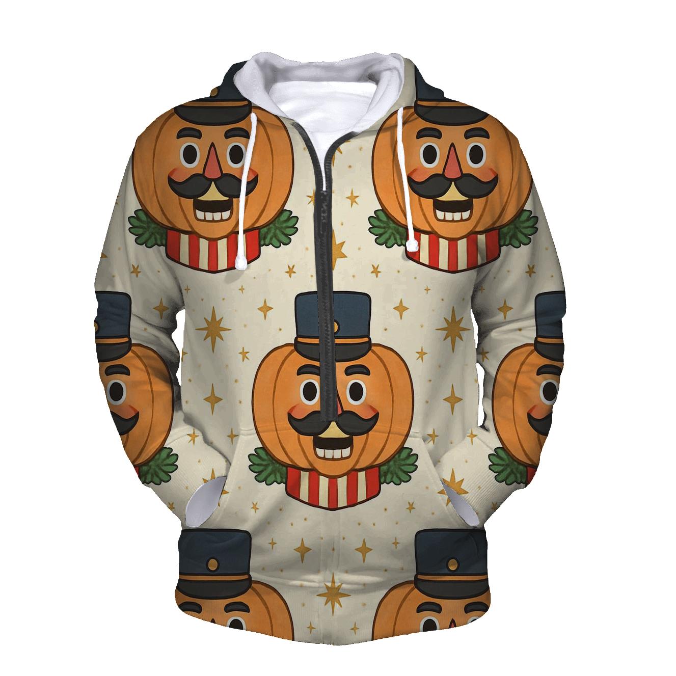 Nutcracker Pumpkin Tile Grid On Cream White Background printed hoodies