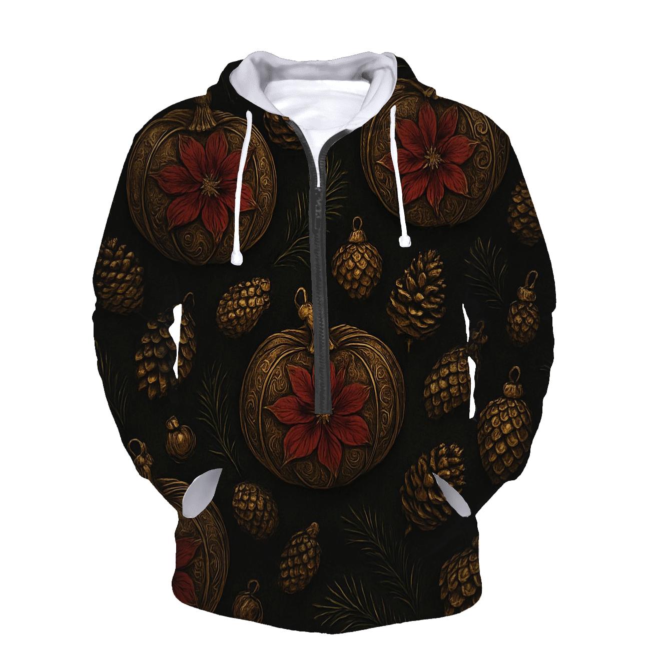 Golden Poinsettia Pumpkin Scatter On Charcoal Black Background printed hoodies
