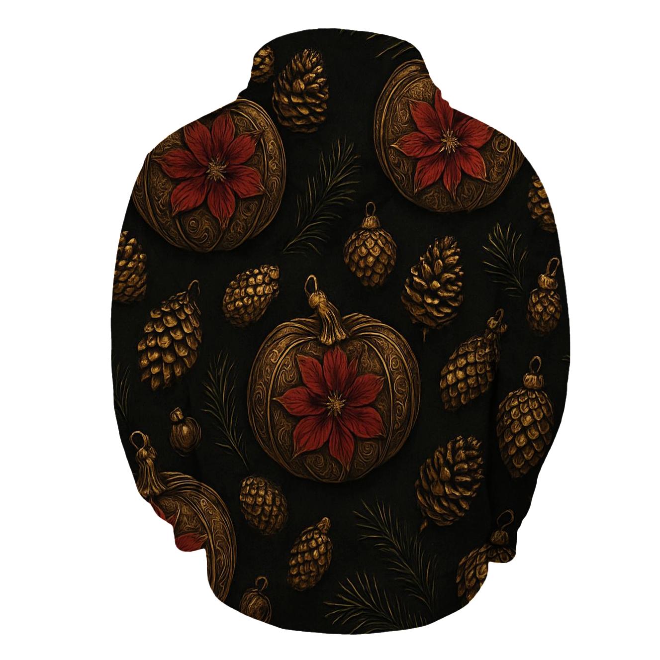 Golden Poinsettia Pumpkin Scatter On Charcoal Black Background printed hoodies
