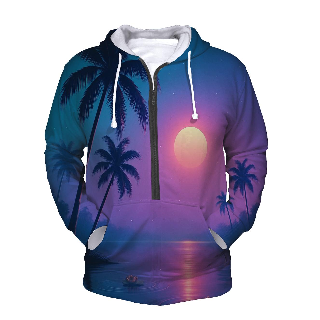 Neon Lagoon Dusk Palms premium hoodies