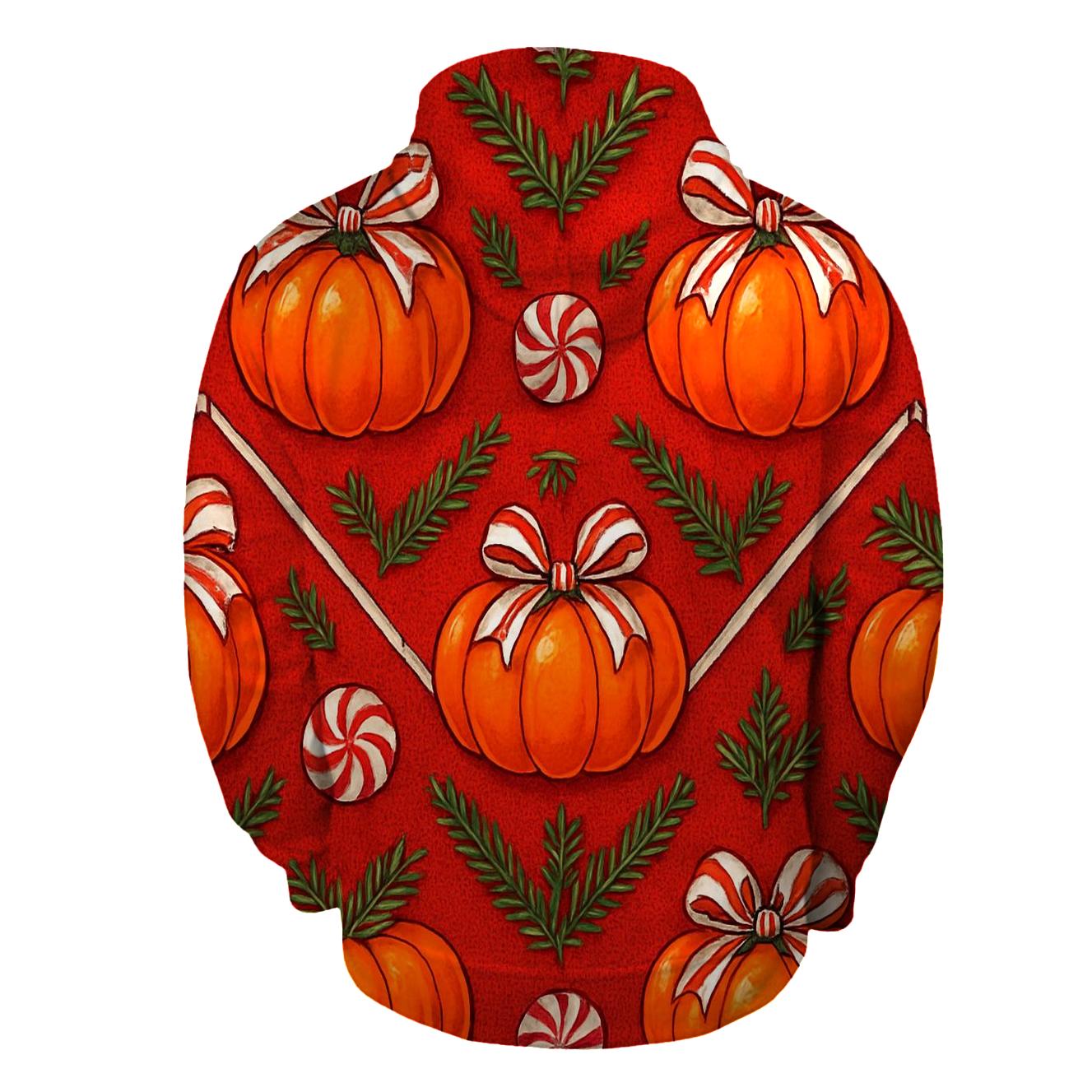 Candy Cane Chevron Pumpkin Ribbon On Red Background premium hoodies
