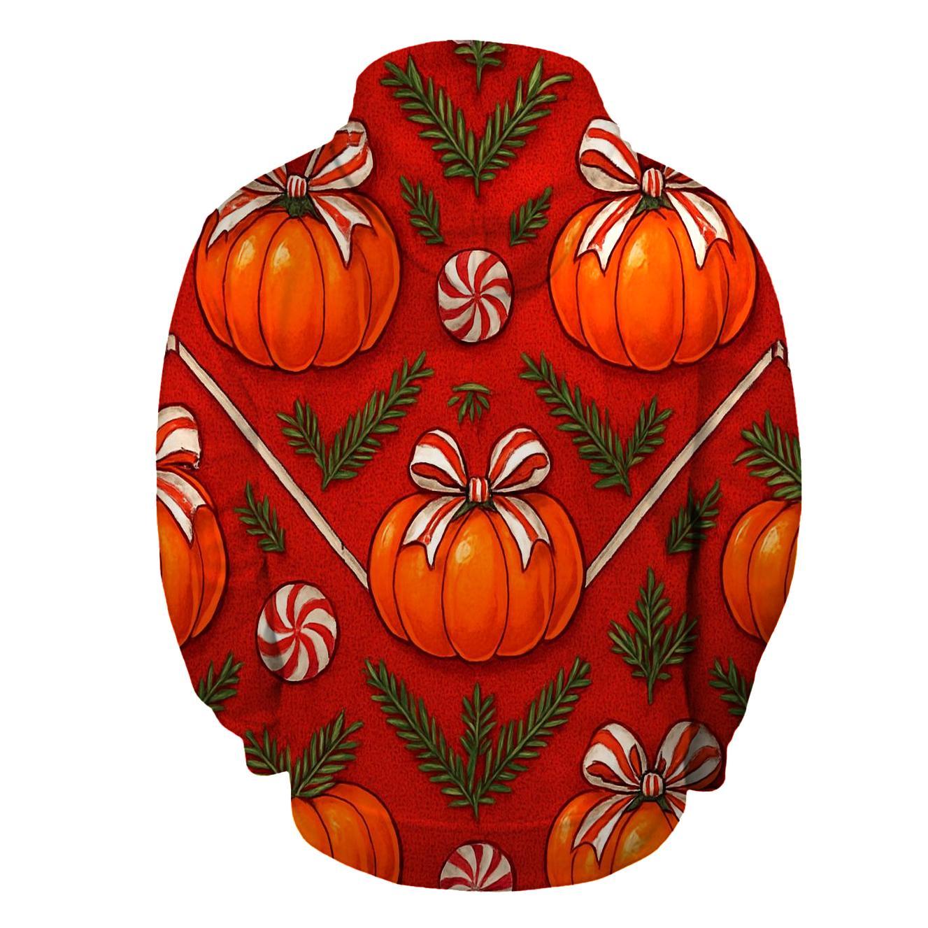 Candy Cane Chevron Pumpkin Ribbon On Red Background premium hoodies