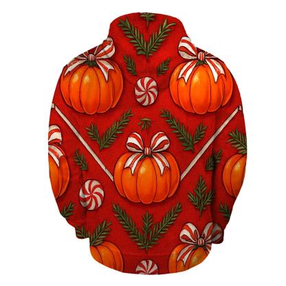 Candy Cane Chevron Pumpkin Ribbon On Red Background premium hoodies