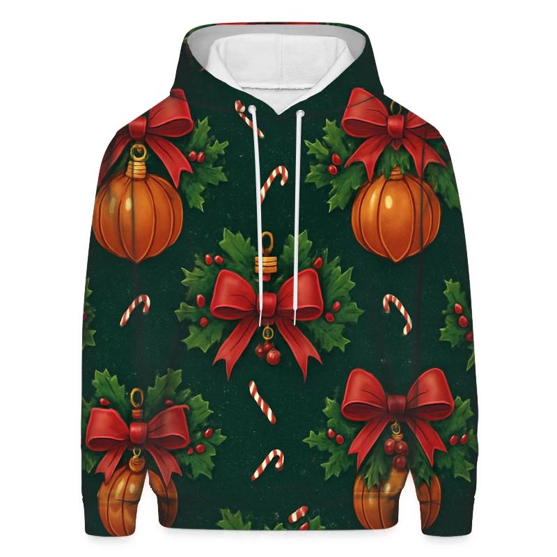 Holly Wrapped Pumpkin Ornament Lattice On Midnight Green Background zip-up hoodies