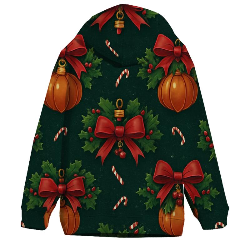 Holly Wrapped Pumpkin Ornament Lattice On Midnight Green Background zip-up hoodies