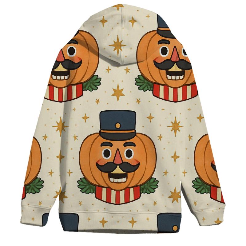 Nutcracker Pumpkin Tile Grid On Cream White Background zip-up hoodies