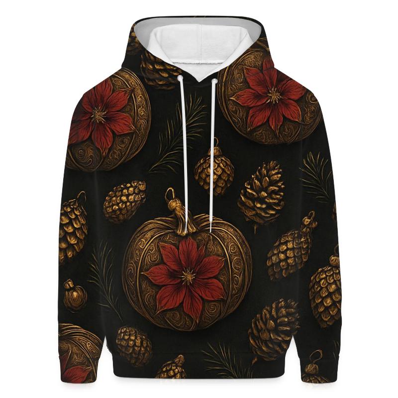 Golden Poinsettia Pumpkin Scatter On Charcoal Black Background hoodie trends