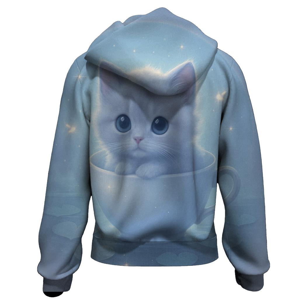 Moonlit Teacup Kitten Drift zip-up hoodies