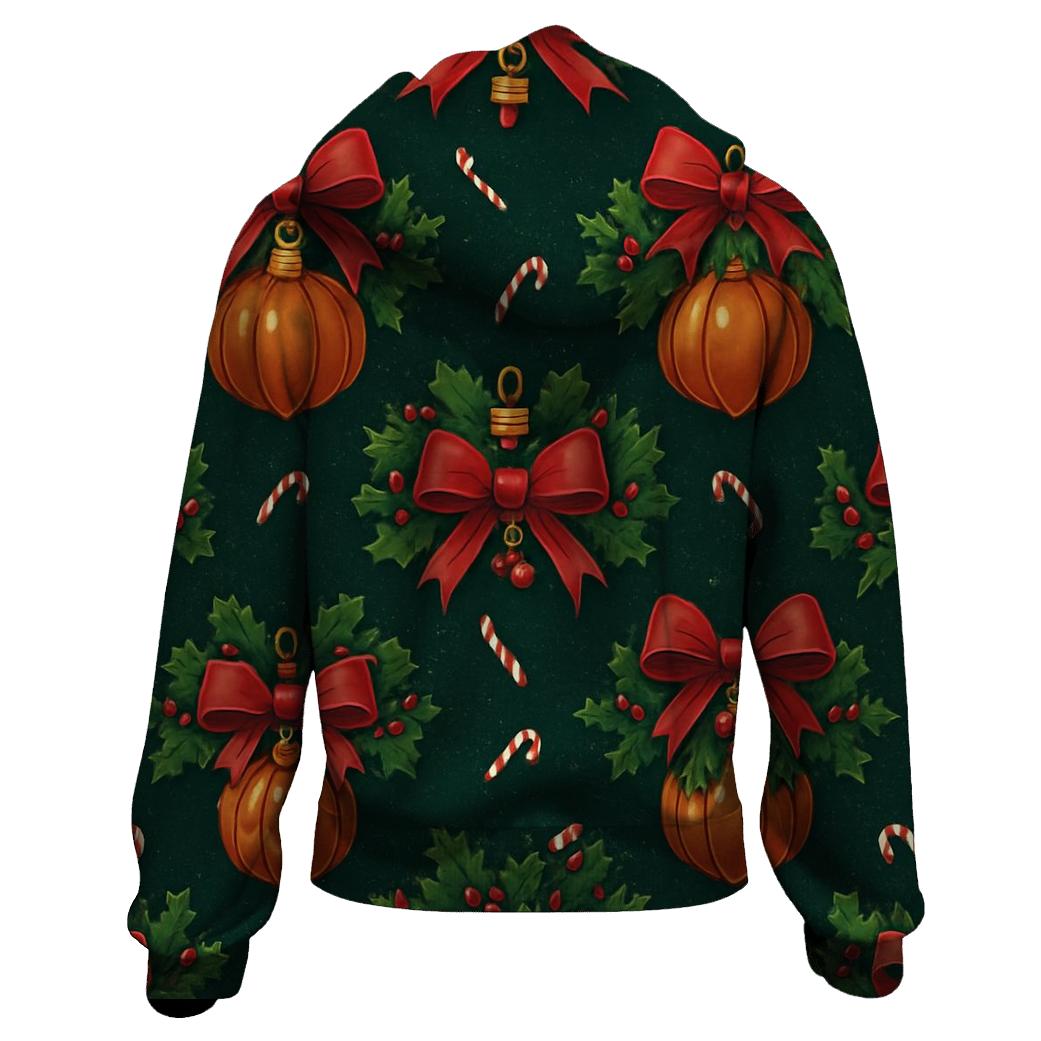 Holly Wrapped Pumpkin Ornament Lattice On Midnight Green Background hoodie styles