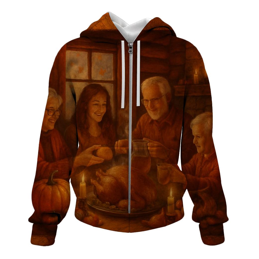 Candlelit Gratitude Cabin Feast zip-up hoodies