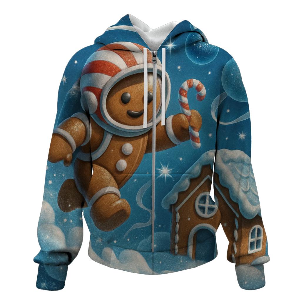 Gingerbread Astronaut Cookie Crash Landing embroidered hoodies