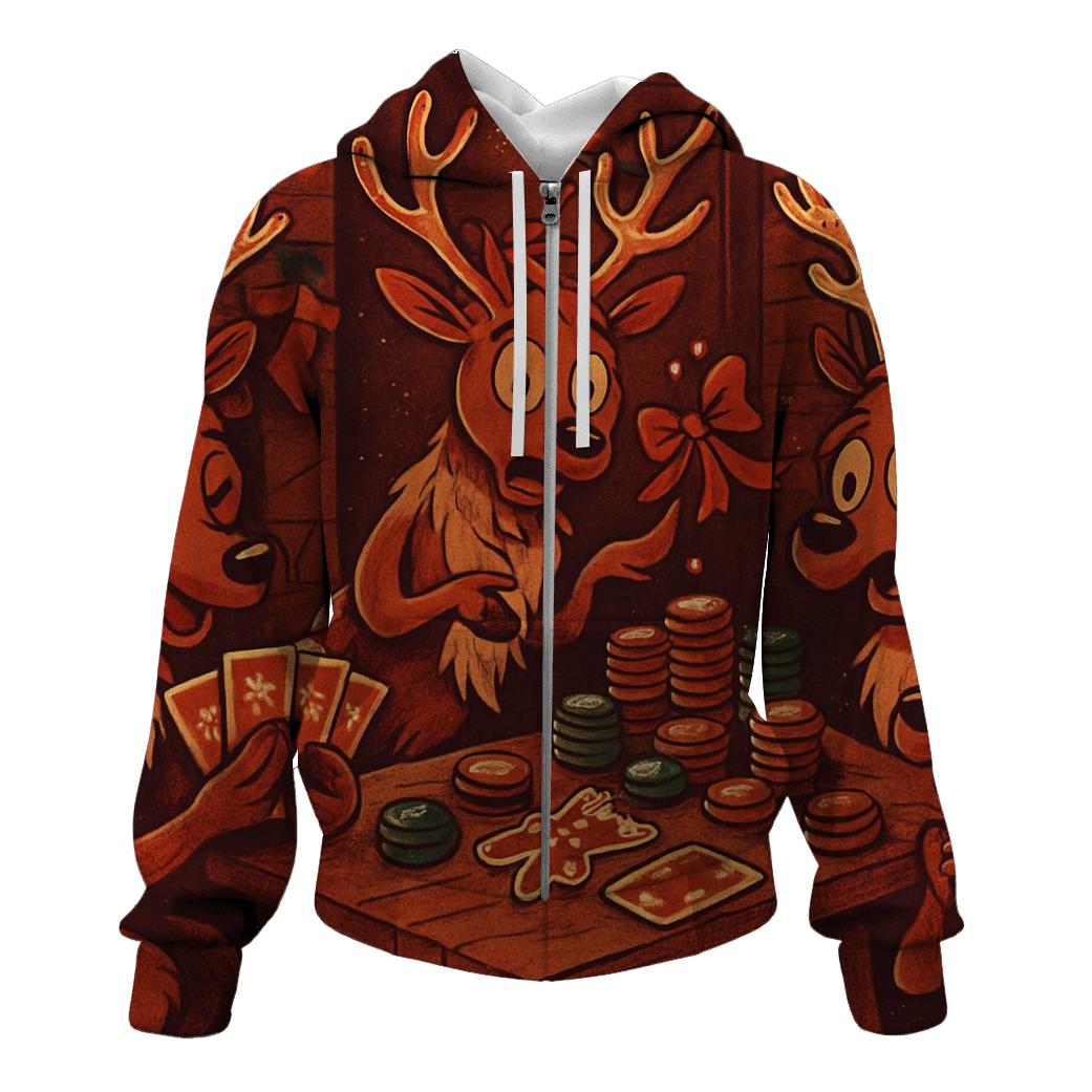 Reindeer Card Game Cabin Chaos embroidered hoodies