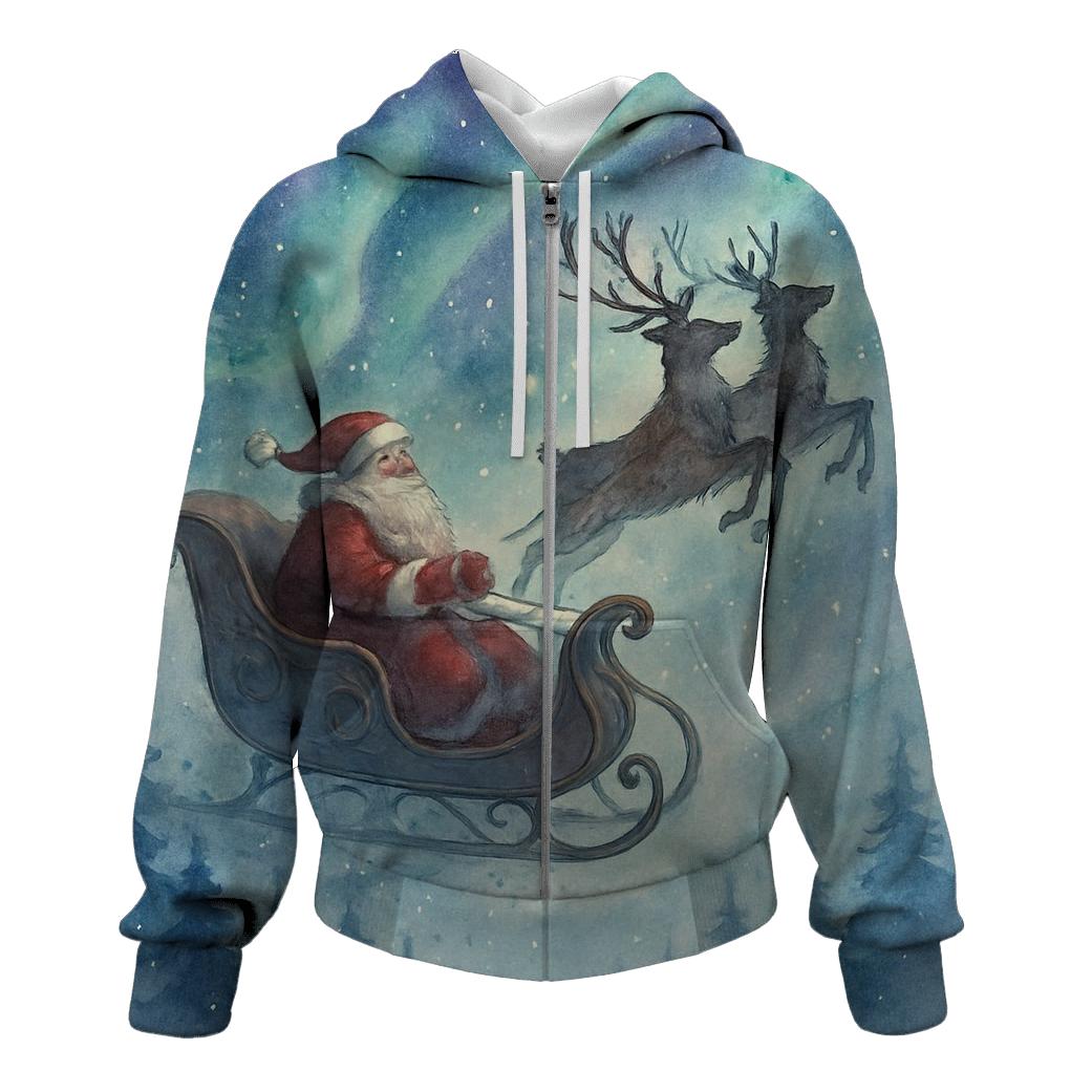 Watercolor Moonlit Sleigh Whisper lightweight hoodies