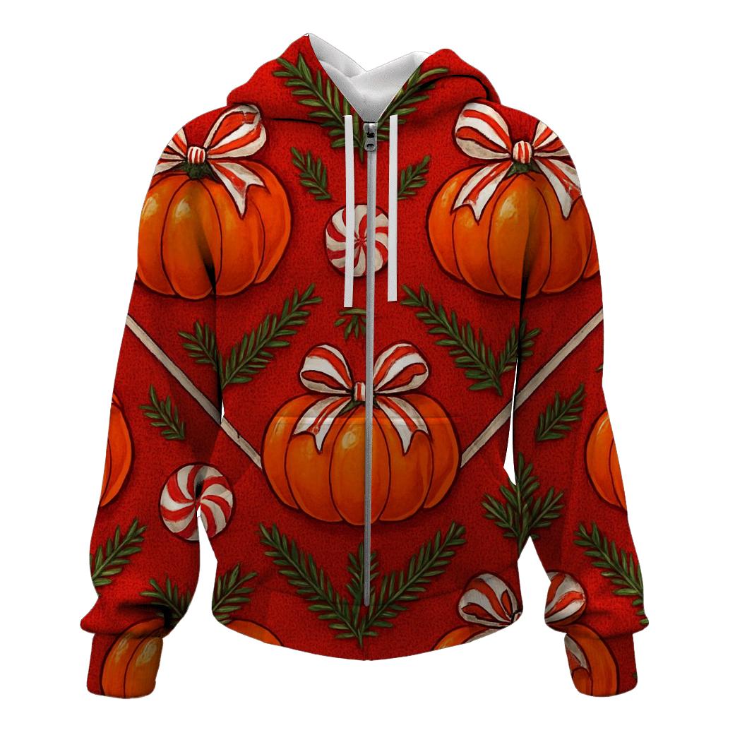 Candy Cane Chevron Pumpkin Ribbon On Red Background hoodie trends