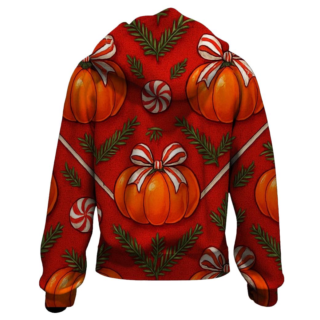 Candy Cane Chevron Pumpkin Ribbon On Red Background hoodie trends