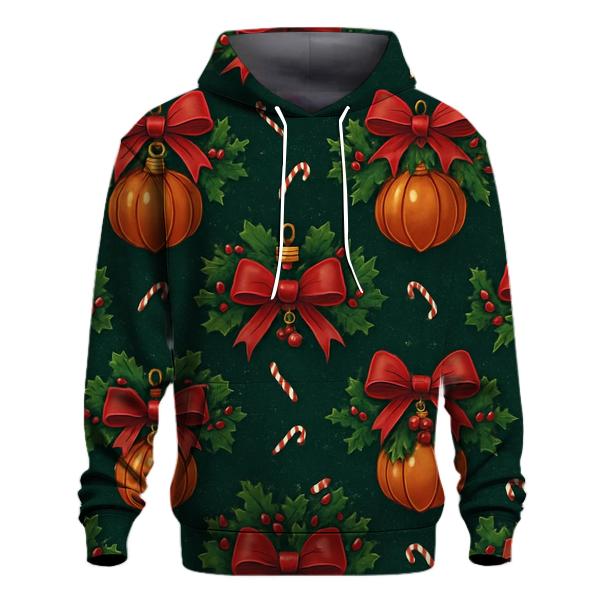 Holly Wrapped Pumpkin Ornament Lattice On Midnight Green Background hoodie designs