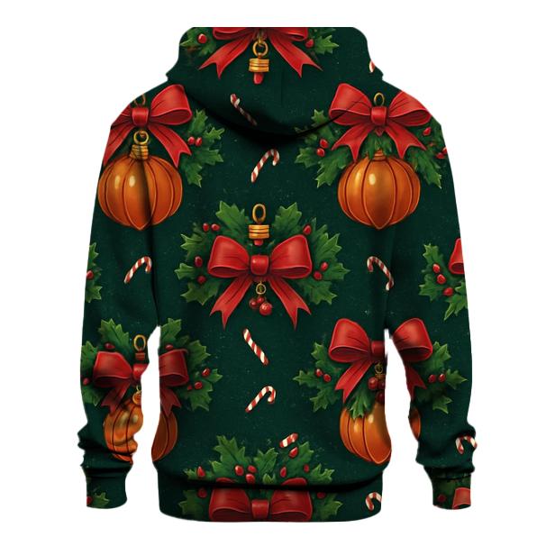 Holly Wrapped Pumpkin Ornament Lattice On Midnight Green Background hoodie designs