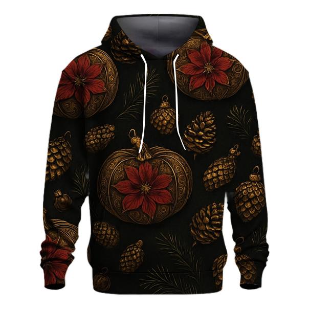 Golden Poinsettia Pumpkin Scatter On Charcoal Black Background pullover hoodies