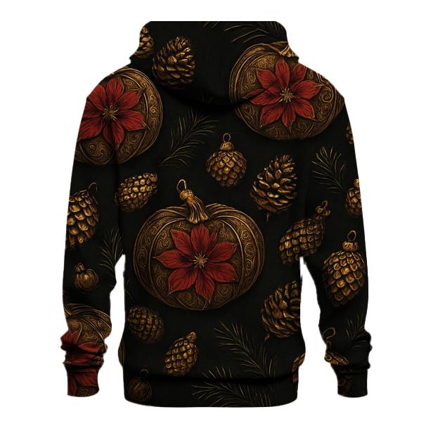 Golden Poinsettia Pumpkin Scatter On Charcoal Black Background pullover hoodies