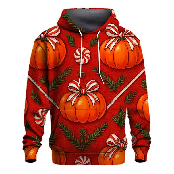 Candy Cane Chevron Pumpkin Ribbon On Red Background graphic hoodies