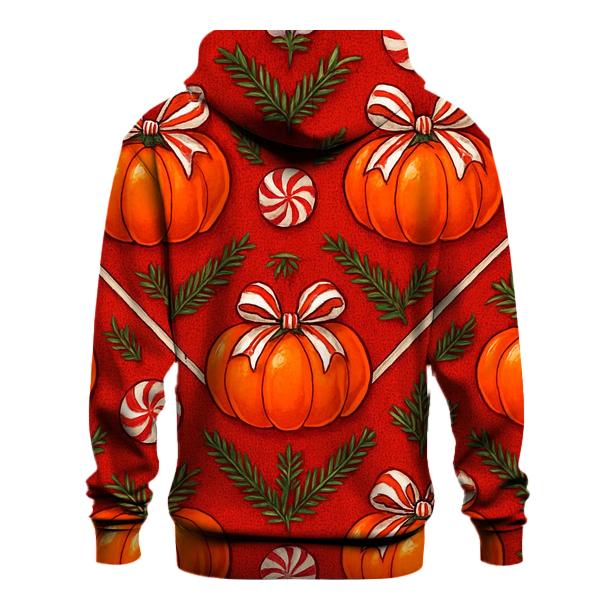 Candy Cane Chevron Pumpkin Ribbon On Red Background graphic hoodies