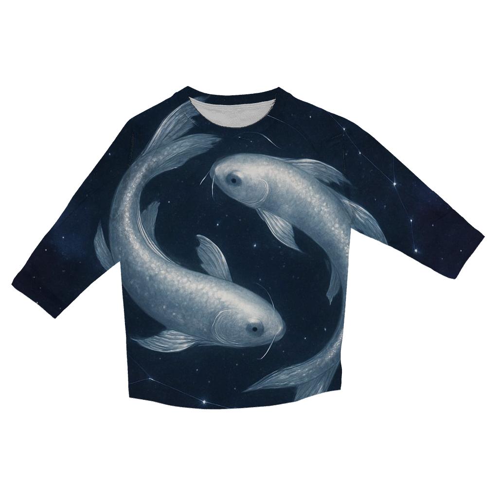 Pisces Twin Koi Nebula Dreamscape printed three quarter sleeve shirts