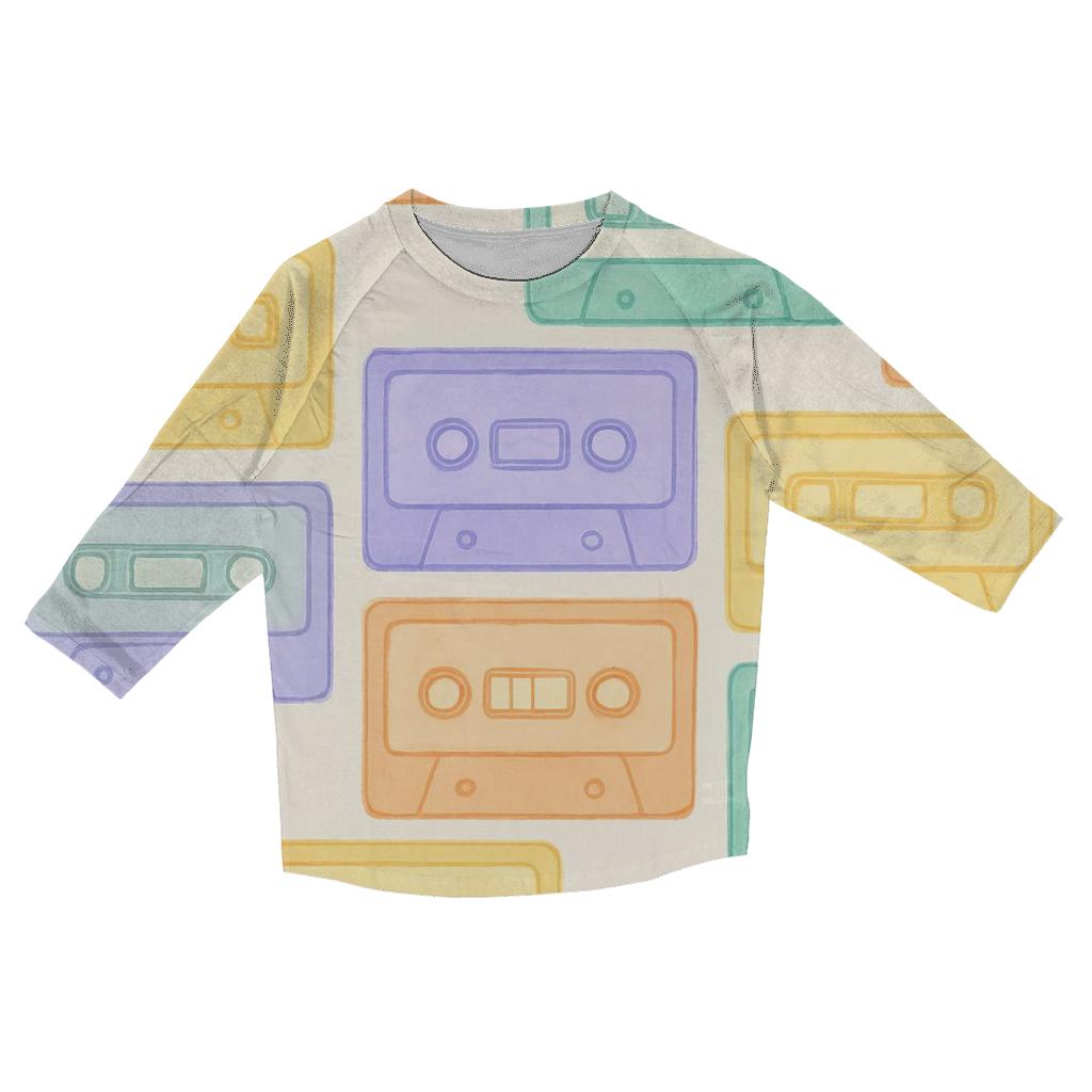Pastel Cassette Patchwork printed three quarter sleeve shirts