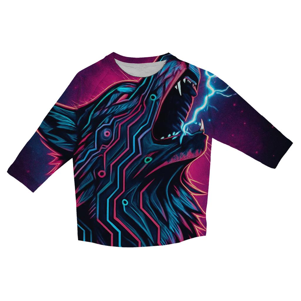 Neon Circuit Howl Wolf printed three quarter sleeve shirts