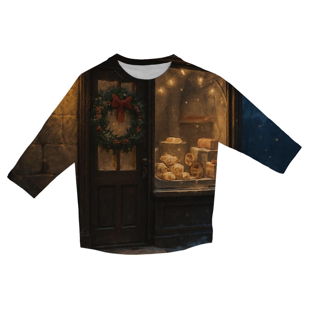 Sugarplum Bakery Window On A Snowy Street fashion 3/4 sleeve shirts