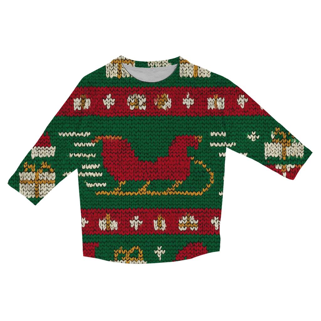 Santa Sleigh Warp Stripe Design trendy 3/4 sleeve tops