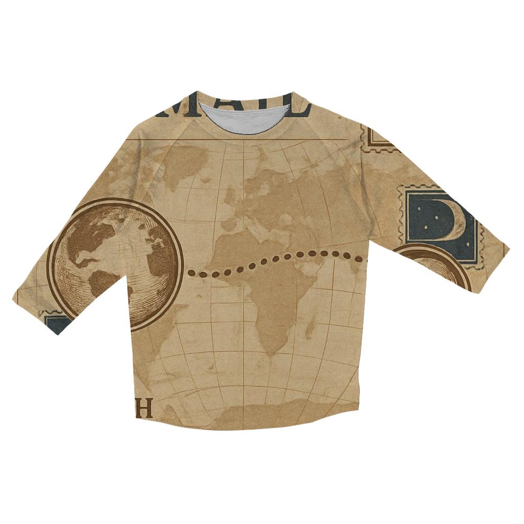 Aged Air Mail Map Of The Moon Route custom 3/4 sleeve shirts