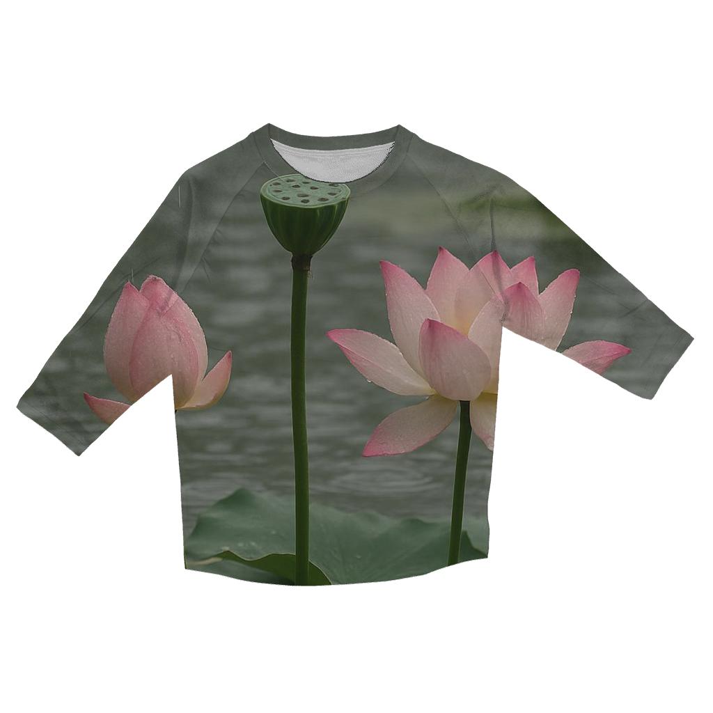 Lotus Seedpod And Blossoms In A Temple Pond After Rain custom 3/4 sleeve shirts