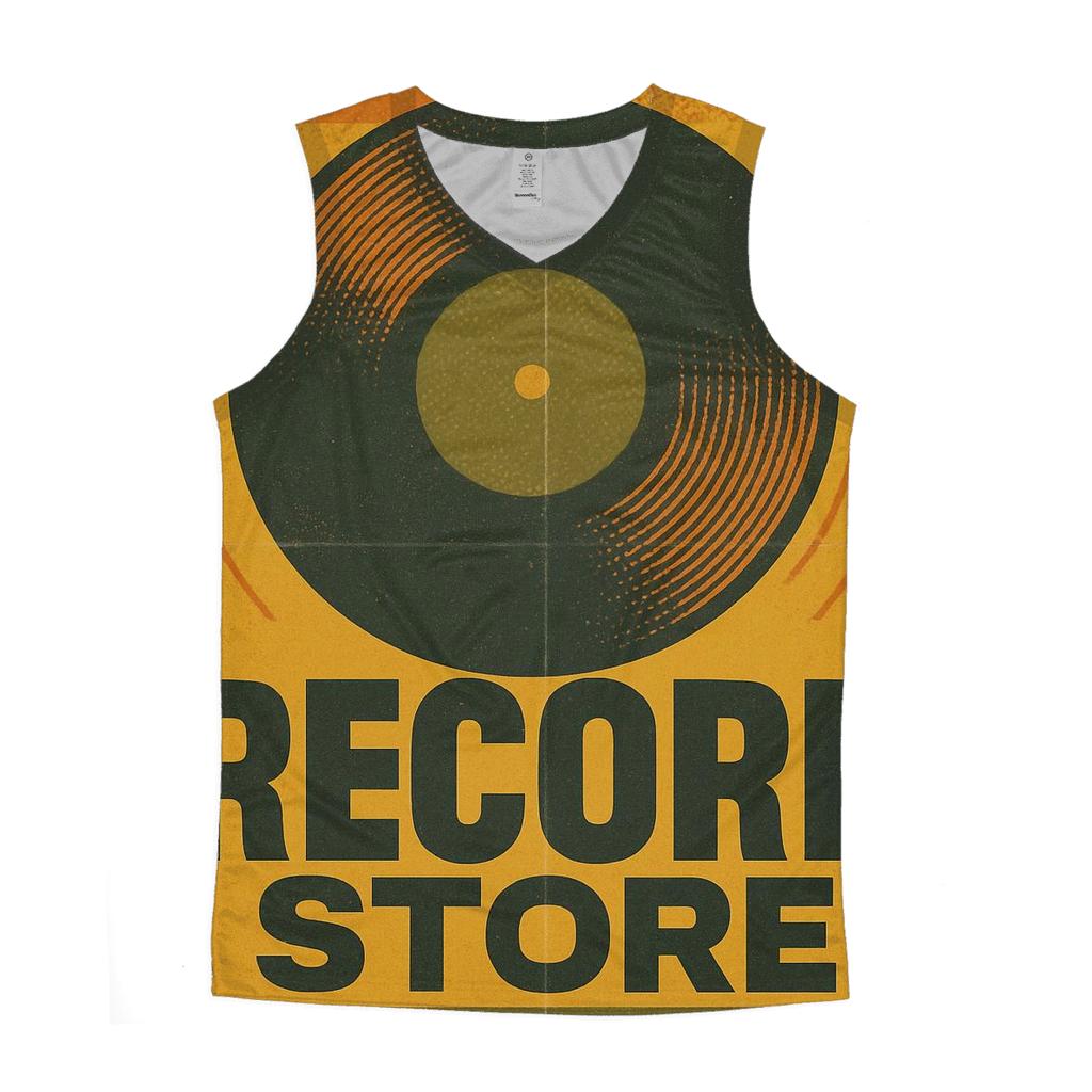 Faded Vinyl Record Shop Window Poster cotton sleeveless tops