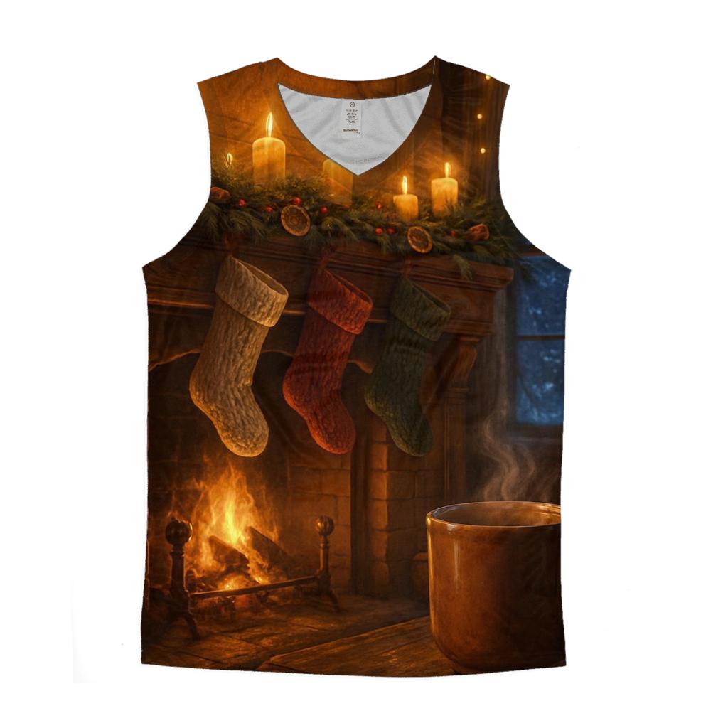 Candlelit Mantel Under Evergreen Garland sports performance tank tops