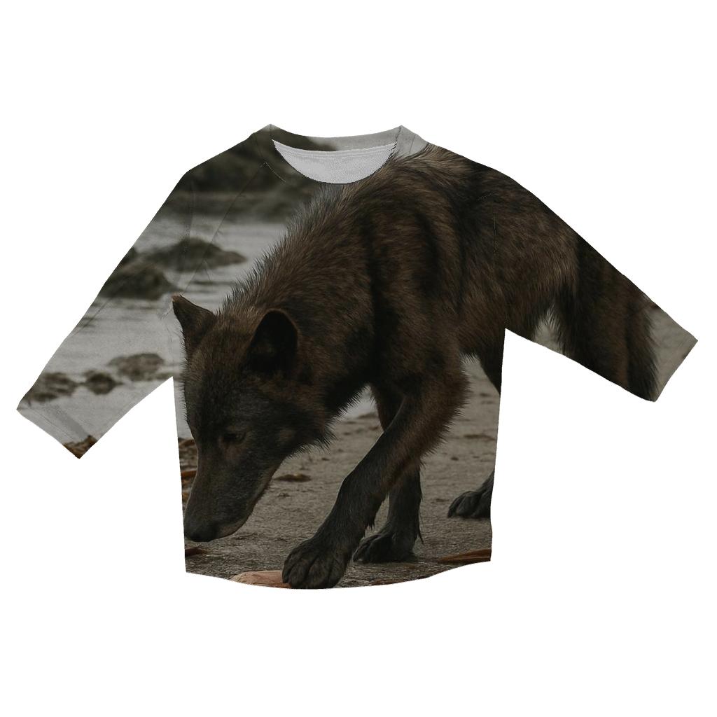 Coastal Wolf Foraging At Low Tide Kelp Line fashion 3/4 sleeve shirts