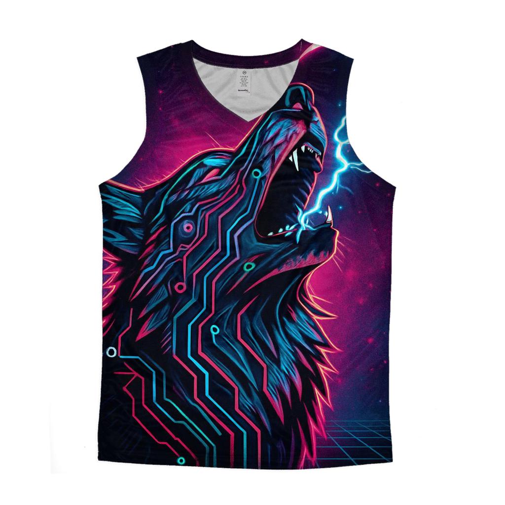 Neon Circuit Howl Wolf casual summer tank tops