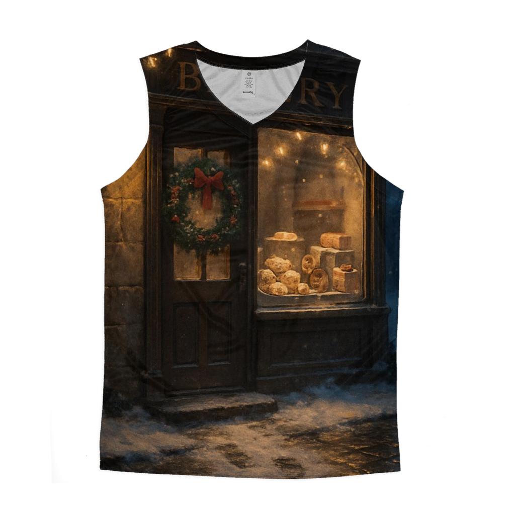Sugarplum Bakery Window On A Snowy Street designer workout tanks