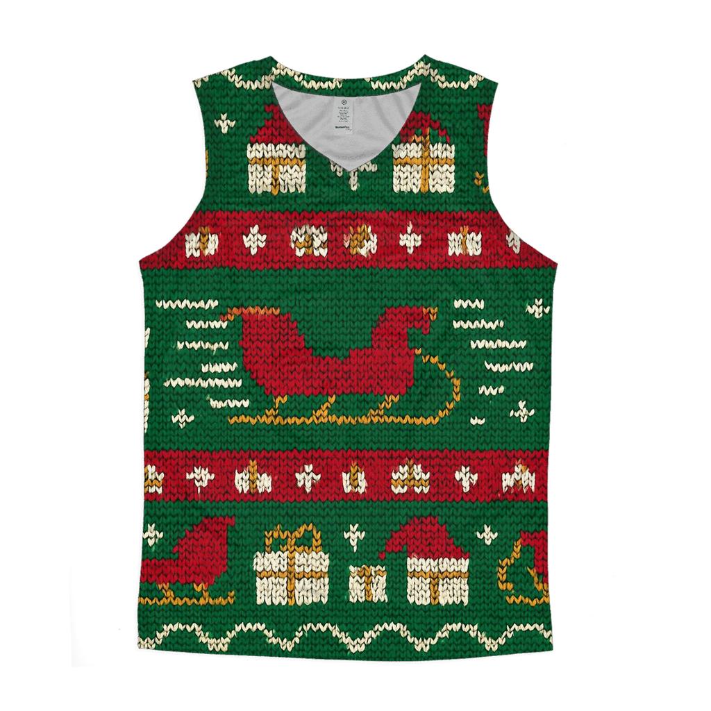 Santa Sleigh Warp Stripe Design cotton sleeveless tops