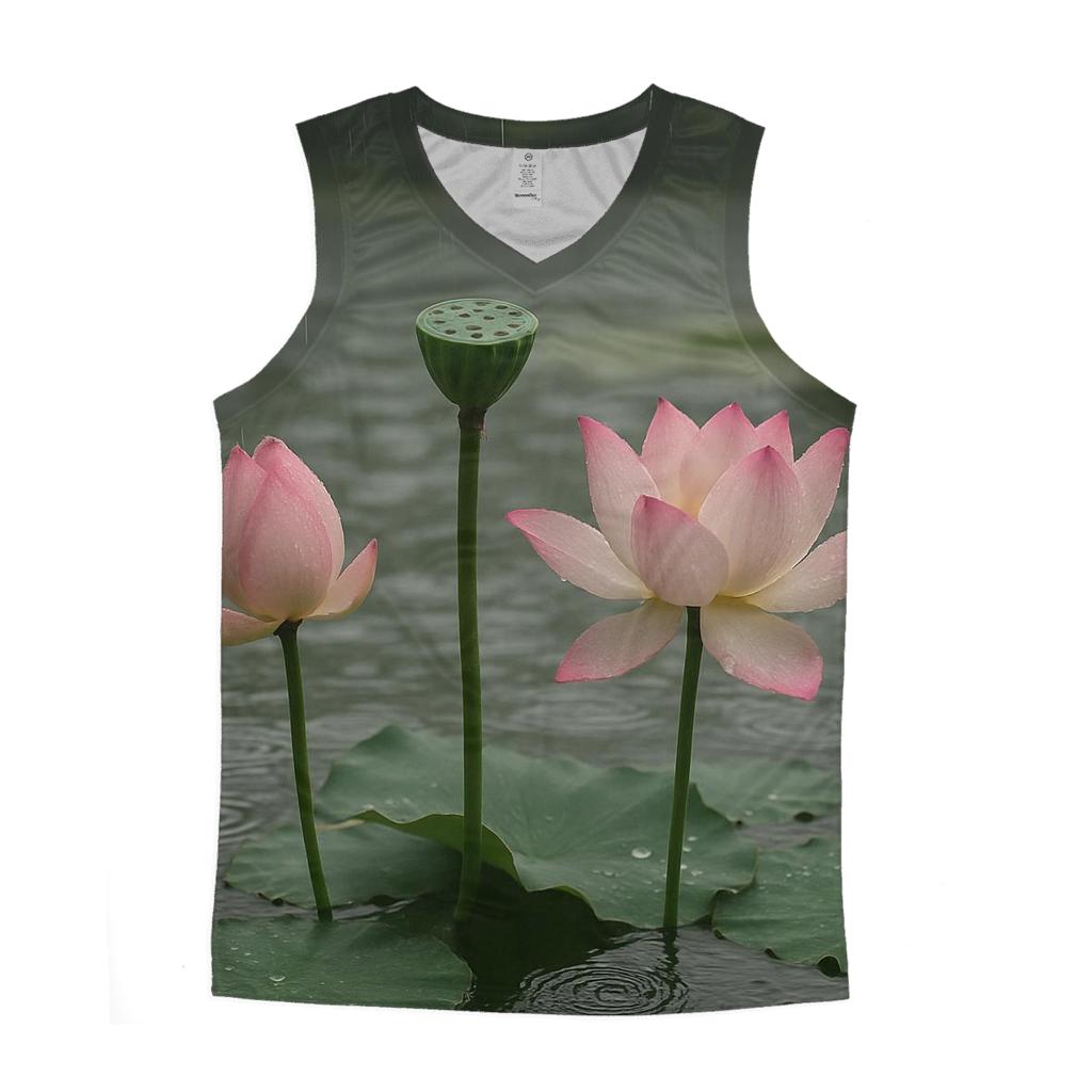 Lotus Seedpod And Blossoms In A Temple Pond After Rain sports performance tank tops