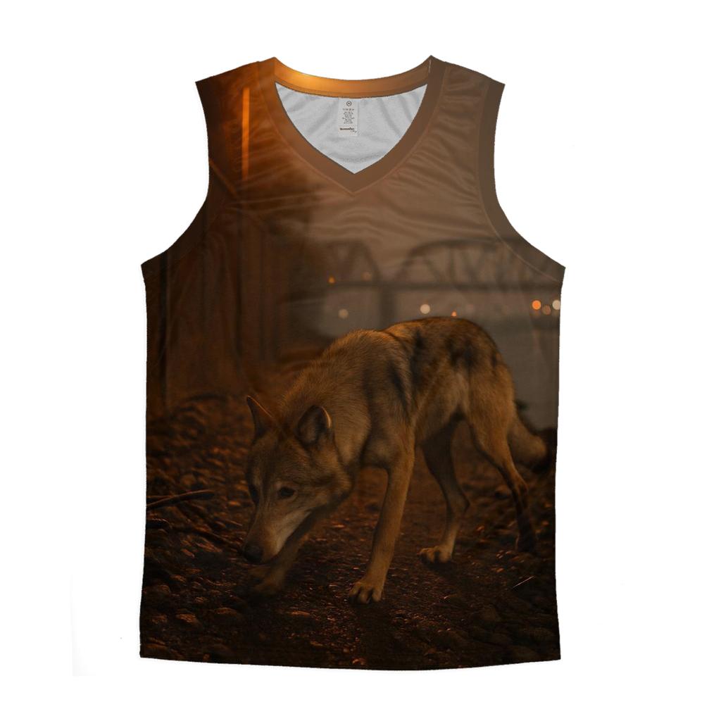 Urban Perimeter Wolf On Industrial Riverbank sports performance tank tops
